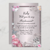 Pink Blumen- und Schmetterlingsüberbrückungskarte Einladung (Vorne/Hinten)