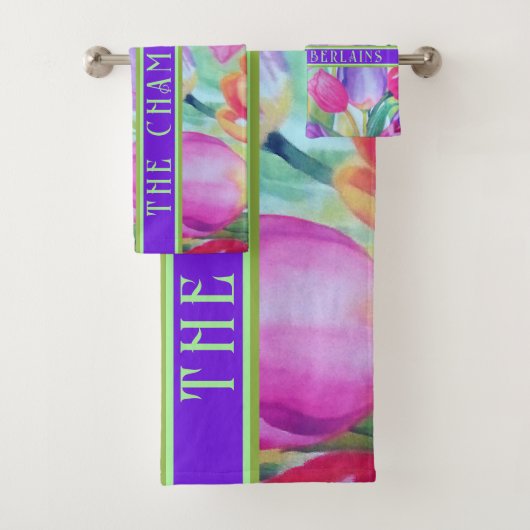 PINK Blumendekor. Text Badhandtuch Set (Insitu)