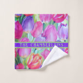 PINK Blumendekor. Text Badhandtuch Set (Waschlappen)