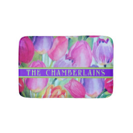 PINK Blumendekoration Grüner Text Badematte