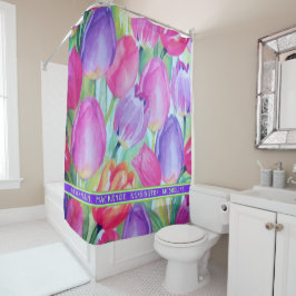 PINK Blumendekoration Grüner Text Duschvorhang