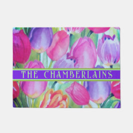 PINK Blumendekoration Grüner Text Fußmatte