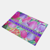 PINK Blumendekoration Grüner Text Fußmatte (Schrägansicht)