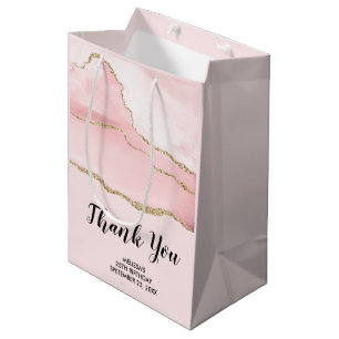 Pink Blush Agate & Gold Ribbon Danke Party Mittlere Geschenktüte