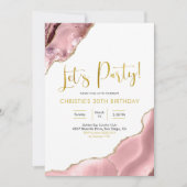 Pink Blush and Gold Agate Let's Party Einladung (Vorderseite)