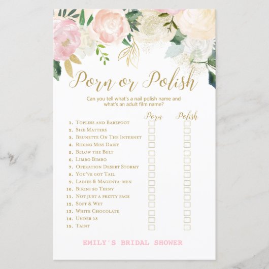 Pink Blush and Gold Brautparty Game DRUCKT (Vorderseite)