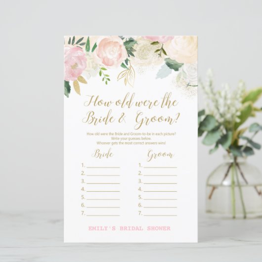 Pink Blush and Gold Brautparty Game DRUCKT (Stehend Vorderseite)