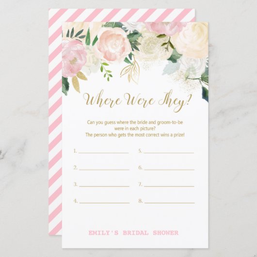 Pink Blush and Gold Brautparty Game DRUCKT (Vorne/Hinten)