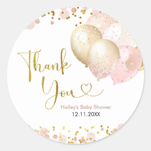 Pink Blush Ballon Babydusche Danke Sticker (Vorderseite)