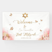 Pink Blush Bat Mitzvah Begrüßungszeichen Banner (Horizontal)