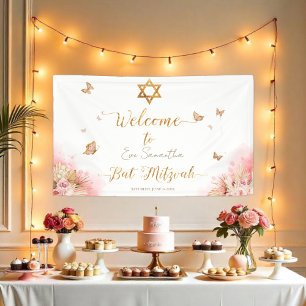Pink Blush Bat Mitzvah Begrüßungszeichen Banner