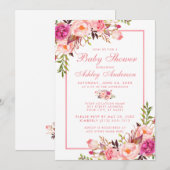 Pink Blush Bloral Baby Dusche Einladung PS (Vorne/Hinten)