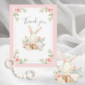 Pink Blush Bloral Bunny Rabbit Babydusche Dankeskarte