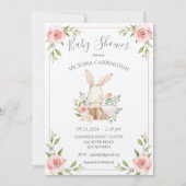 Pink Blush Bloral Bunny Rabbit Babydusche Einladung (Vorderseite)