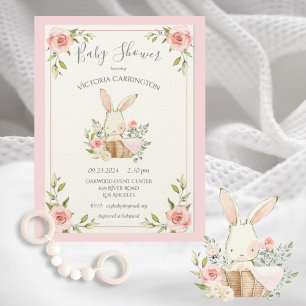 Pink Blush Bloral Bunny Rabbit Babydusche Einladung