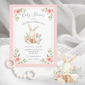 Pink Blush Bloral Bunny Rabbit Babydusche Einladung
