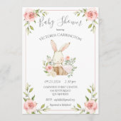 Pink Blush Bloral Bunny Rabbit Babydusche Einladung (Vorderseite)