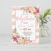 Pink Blush Blues Peony Baby Dusche Einladung (Stehend Vorderseite)