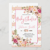 Pink Blush Blues Peony Baby Dusche Einladung (Vorne/Hinten)