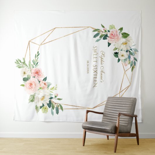 Pink Blush Blues Sweet 16 Foto Booth Prop Wandteppich (Beispiel (Horizontal))