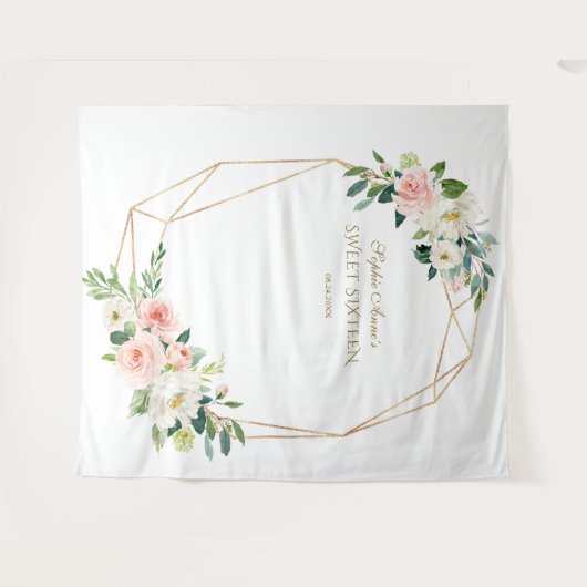 Pink Blush Blues Sweet 16 Foto Booth Prop Wandteppich (Vorderseite (Horizontal))