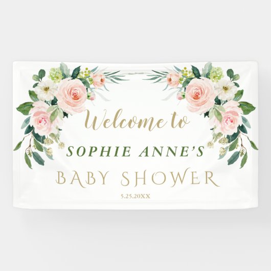 Pink Blush Blume Babydusche Begrüßungszeichen Banner (Horizontal)