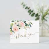 Pink Blush Blume Grüne Florenz Vielen Dank Postkarte (Stehend Vorderseite)