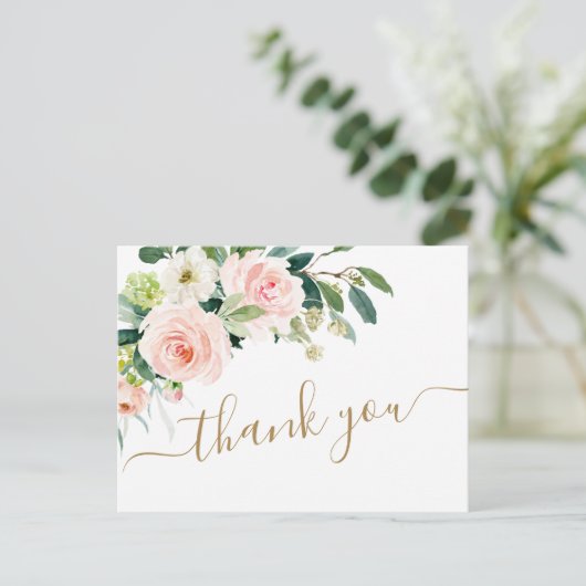 Pink Blush Blume Grüne Florenz Vielen Dank Postkarte (Stehend Vorderseite)