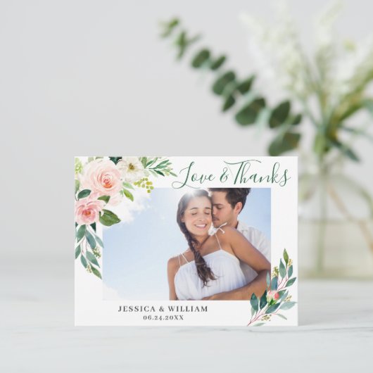 Pink Blush Blume Grüne Florenz Vielen Dank Postkarte (Stehend Vorderseite)