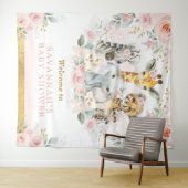 Pink Blush Blume Jungle Animal Baby Girl Willkomme Wandteppich (Beispiel (Horizontal))