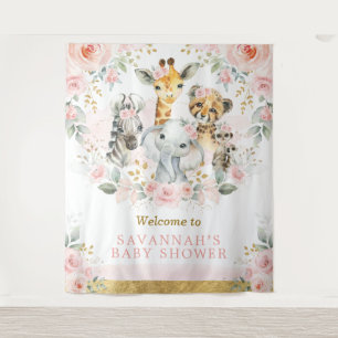 Pink Blush Blume Jungle Animal Baby Girl Willkomme Wandteppich