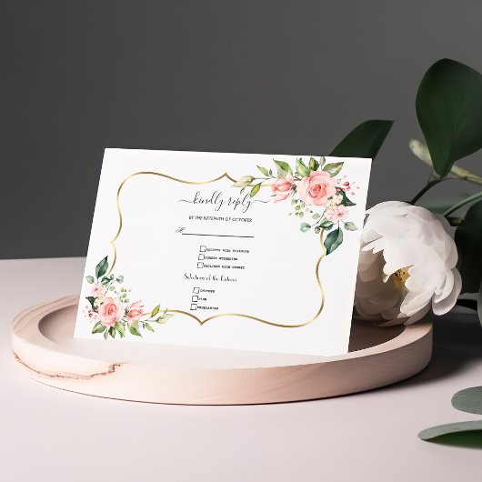 Pink Blush Blume Kalligraphie Hochzeit RSVP Karte