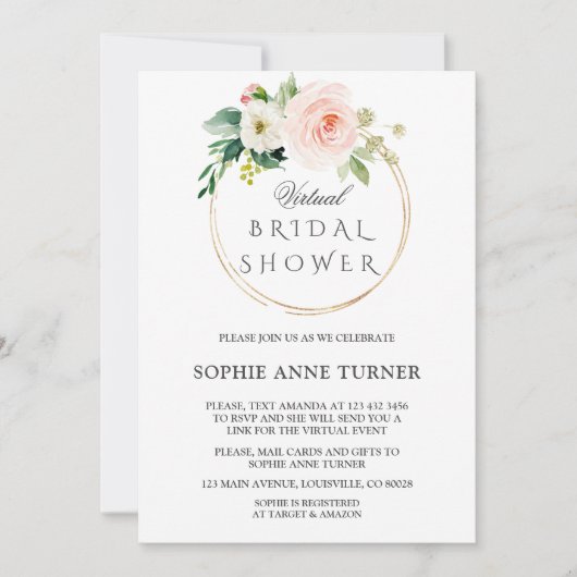 Pink Blush Blume Virtual Brautparty by Mail Einladung (Vorderseite)