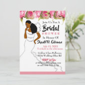 Pink Blush Blumengrün Afrikanischer Amerikaner Einladung (Stehend Vorderseite)