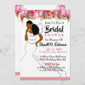 Pink Blush Blumengrün Afrikanischer Amerikaner Einladung (Vorne/Hinten)