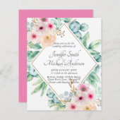 Pink Blush Blumengrün Hochzeit lädt zum BUDGET ein (Vorne/Hinten)