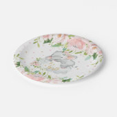 Pink Blush Blumenschläfer Elephant Babydusche Pappteller (Schrägansicht)