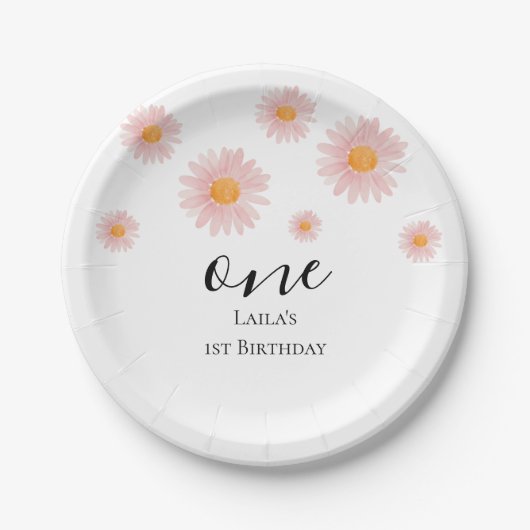 Pink Blush Boho Daisy Birthday Pappteller (Vorderseite)