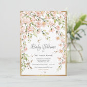 Pink Blush Botanical Watercolor Babydusche Einladung (Stehend Vorderseite)