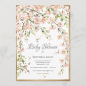 Pink Blush Botanical Watercolor Babydusche Einladung (Vorderseite)