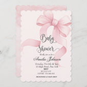 Pink Blush & Bow Coquette Babydusche Einladung (Vorne/Hinten)