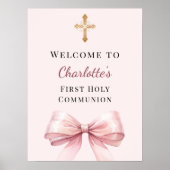 Pink blush bow First Holy Communion welcome Poster (Vorne)