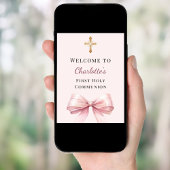 Pink blush bow First Holy Communion welcome Poster
