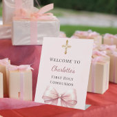 Pink blush bow First Holy Communion welcome Sockelschild