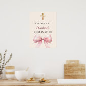 Pink blush bow ivory Confirmation welcome Poster (Küche)