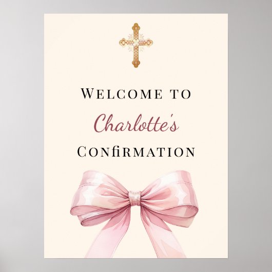 Pink blush bow ivory Confirmation welcome Poster (Vorne)