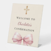 Pink blush bow ivory Confirmation welcome Sockelschild (Vorderseite)