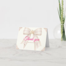 Pink Blush Bow Princess Ribbon Birthday Thank You