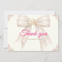 Pink Blush Bow Princess Ribbon Thank You Card