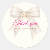 Pink Blush Bow Princess Ribbon Thank You Sticker (Vorderseite)
